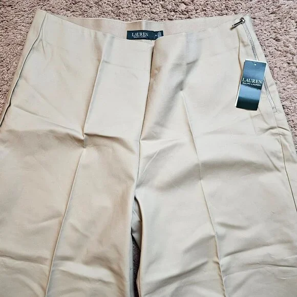 NWT Lauren Ralph Lauren Dress Pants Womens 14 Tan Wide Leg Slacks Office Work - Picture 3 of 14